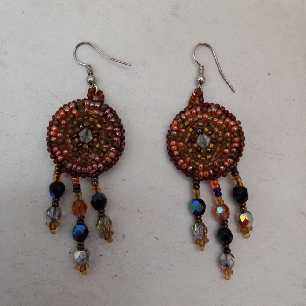 Handmade Peach Gold Tone Beaded Earrings Made in Peru